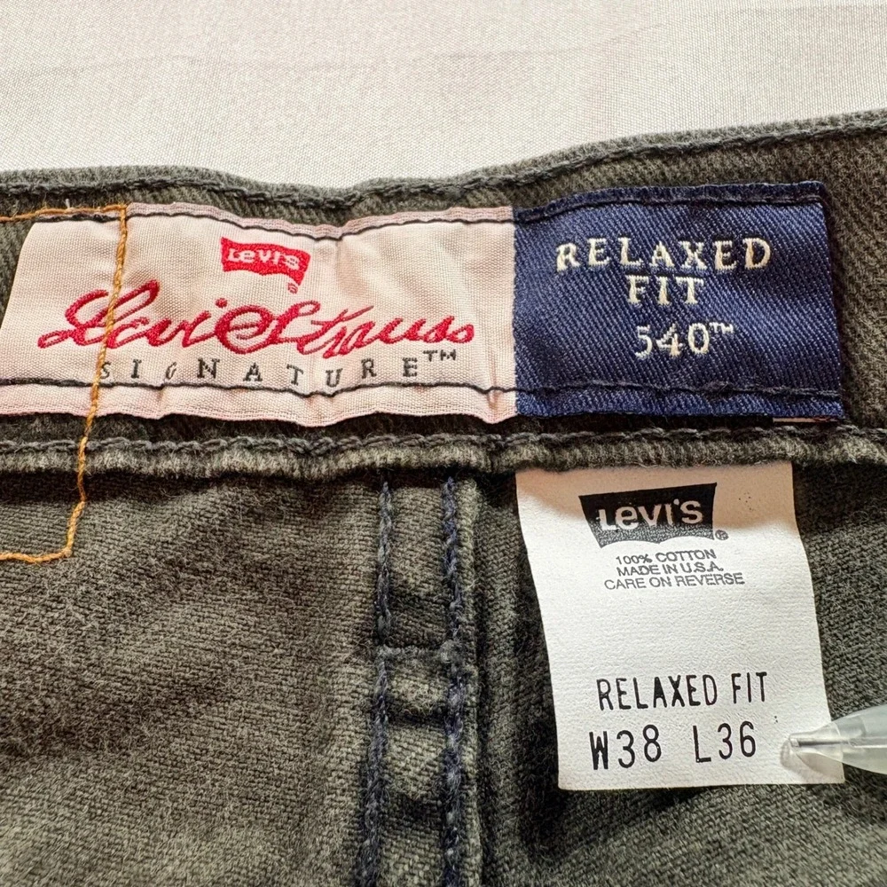 Levi's 540 Relaxed Fit Jeans Mens 38x36 Olive Green Cotton Made in USA Vintage